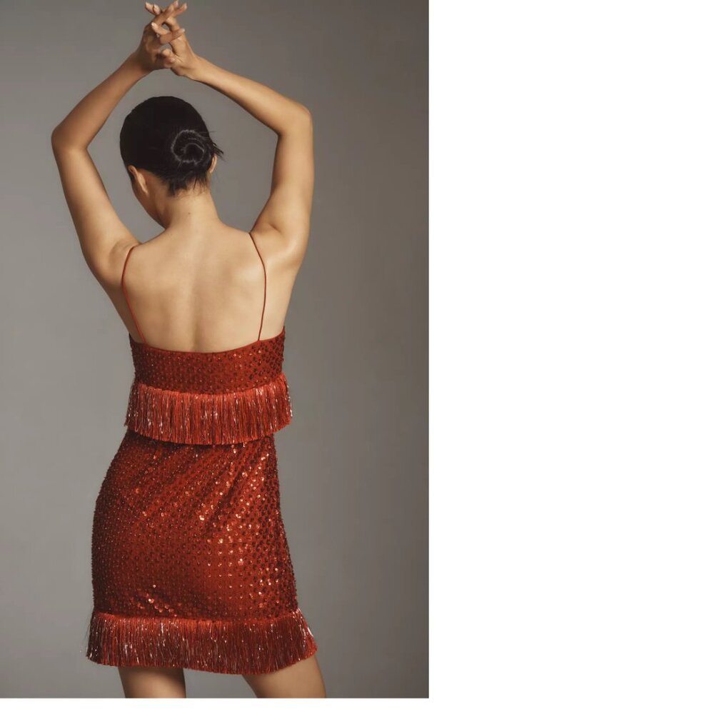 Anthropologie Saylor Caitriona Sequin Fringe Mini Dress XS new nwt red - Picture 5 of 7